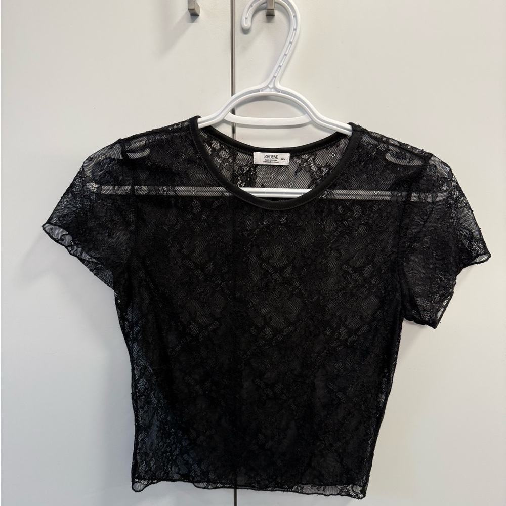 Black Lace Short Sleeve Crop Top